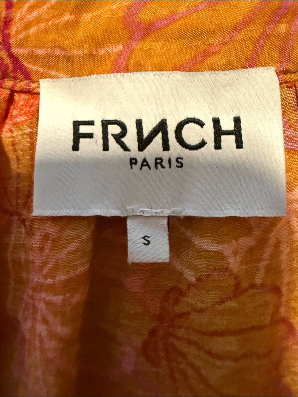 FRNCH Paris Blouse Small Tie Sleeve Button Front Shell Print Orange Pink Viscose - Picture 6 of 7